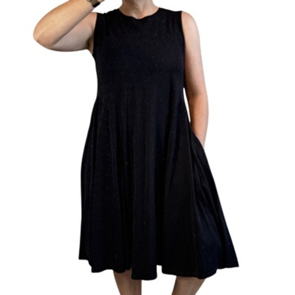 Peruvian Connection‎ Sleeveless A-Line Dress Size L Black Cotton Jersey Pockets